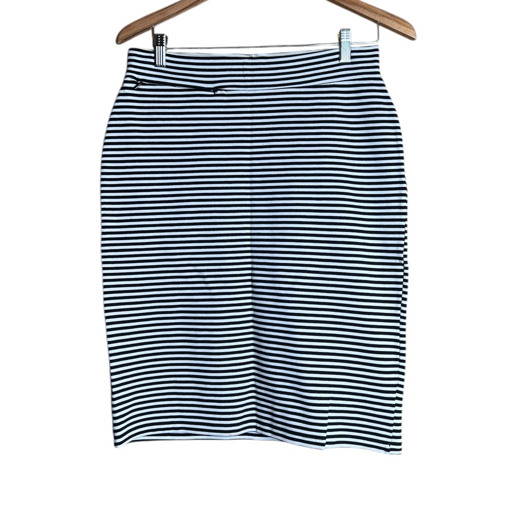 Toad&Co Women’s Paseo Pencil Skirt – Black & White Stripe, Stretch Pull-On